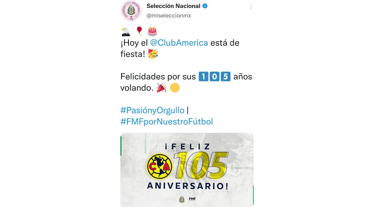El Club más grande de América cumple 105 años de existencia y las felicitaciones se hicieron extensas en redes sociales. Aficionados, jugadores y ex jugadores, otros clubes y periodistas se sumaron al homenaje de las Águilas.