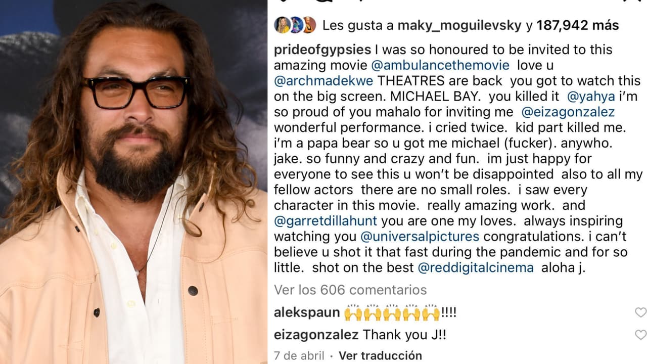 Este fue el mensaje en que Jason Momoa le dedicó unas palabras a Eiza González y que ella le agradeció llamándolo "'J'".