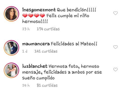 Amigos del medio artístico como Inés Gómez Mont, Mauricio Mancera y Luz Blanchet elogiaron la publicación de Galilea y además, aprovecharon para felicitar a Mateo.