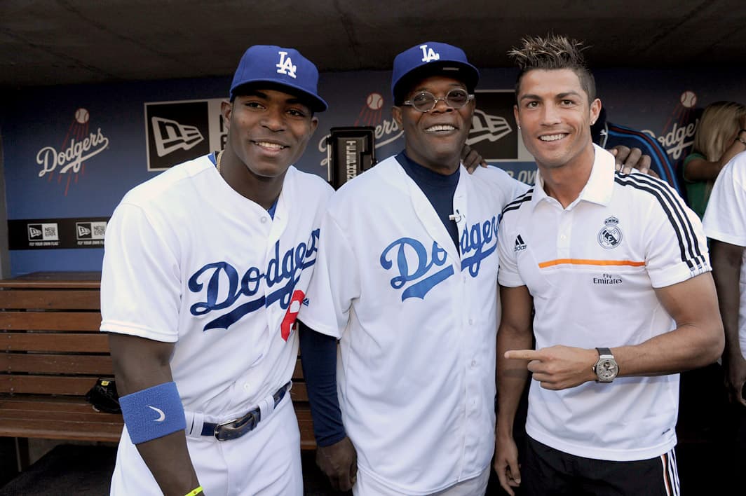 Cristiano Ronaldo y Samuel L. Jackson tampoco han ocultado su gusto por los Dodgers. CR7 acá cuando todavía era jugador del Real Madrid.