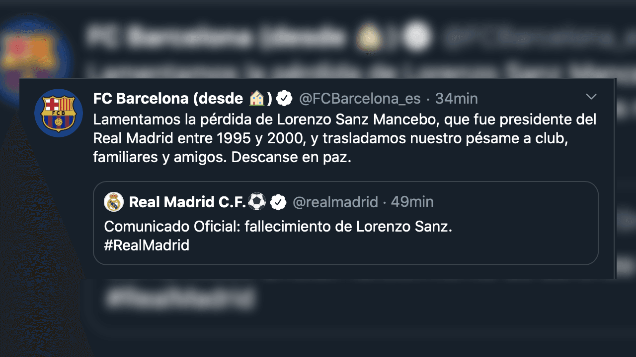 El madridismo reacciona y otorga sus condolencias a Lorenzo Sanz, quien falleció con 76 años a causa del coronavirus.