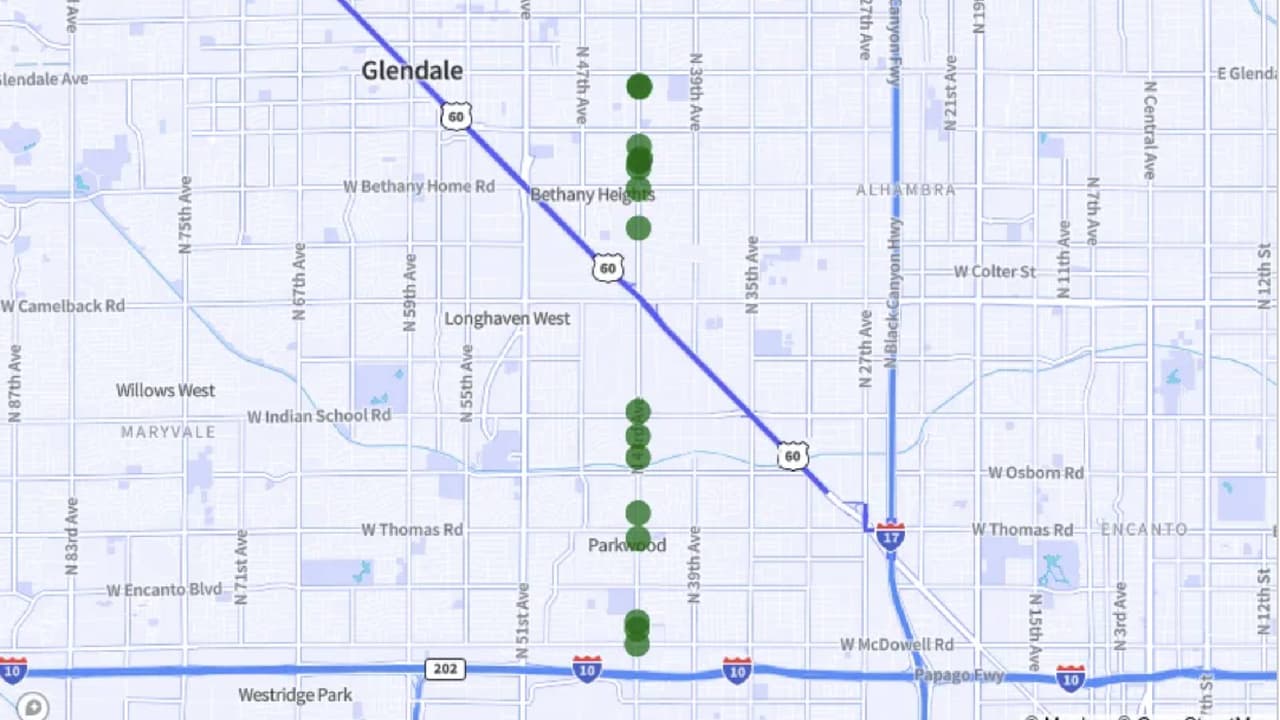 <b>43rd Avenue</b> desde W Lamar Road hasta McDowell Road, en Phoenix.
<br>Accidentes fatales: 16
<br>Accidentes por milla: 3.3.