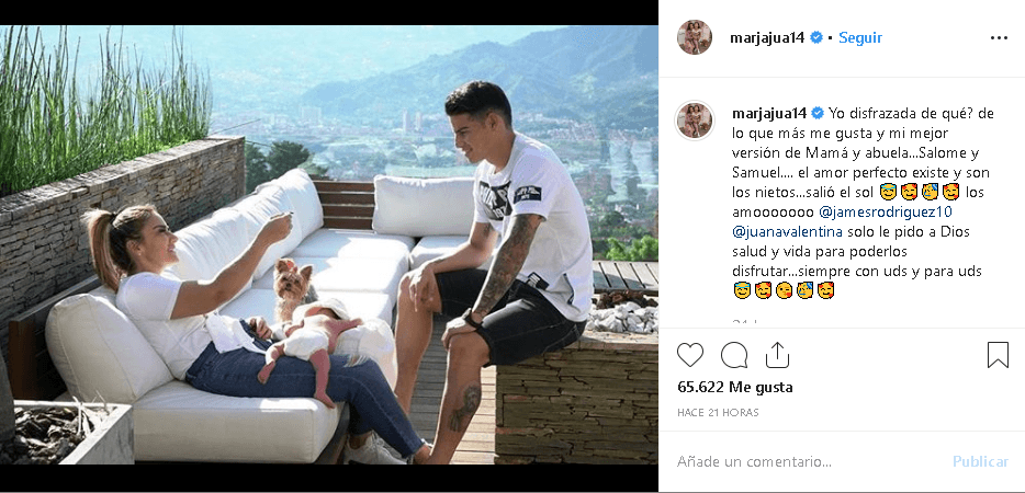 "¿Yo disfrazada de qué? De lo que más me gusta y mi mejor versión: 
<b>de mamá y abuela</b>... Salomé y Samuel... el amor perfecto existe y son los nietos. Salió el sol", escribió Rubio junto a la foto donde aparecen ella, el futbolista y el bebé.