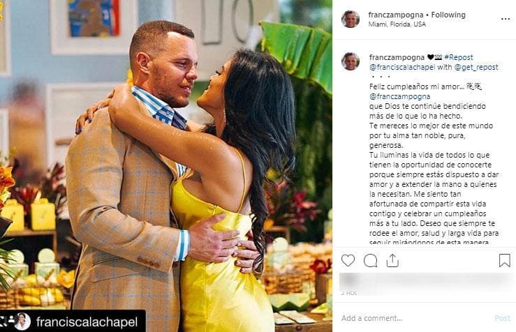 Francesco también recibió de parte de su novia un conmovedor mensaje por su cumpleaños: "Te mereces lo mejor de este mundo por tu alma tan noble, pura, generosa. Tu iluminas la vida de todos lo que tienen la oportunidad de conocerte porque siempre estás dispuesto a dar amor y a extender la mano a quienes la necesitan".