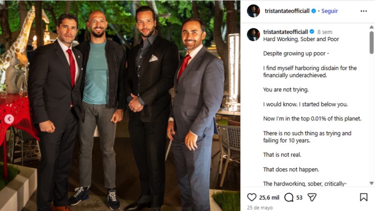En su publicación, Tristan Tate invita a unirse a su "escuela".