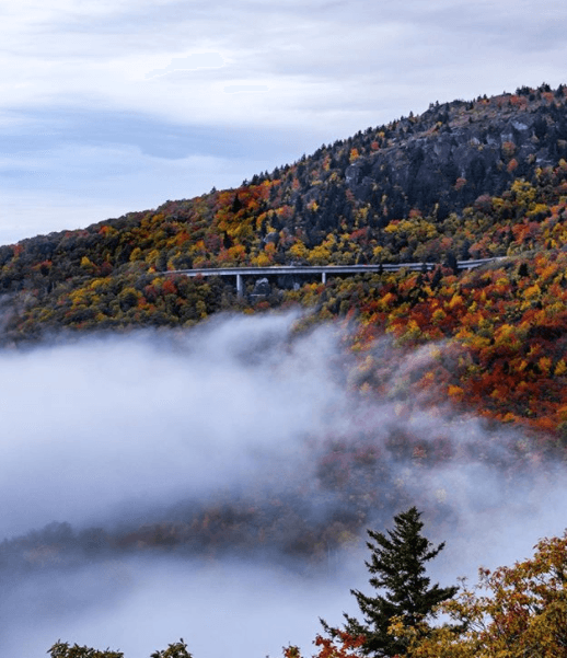 El Blue Ridge Parkway es el parque lineal más largo de Estados Unidos, y conecta a estados como Virginia y Carolina del Norte. Lugar: Blue Ridge Parkway, NC.