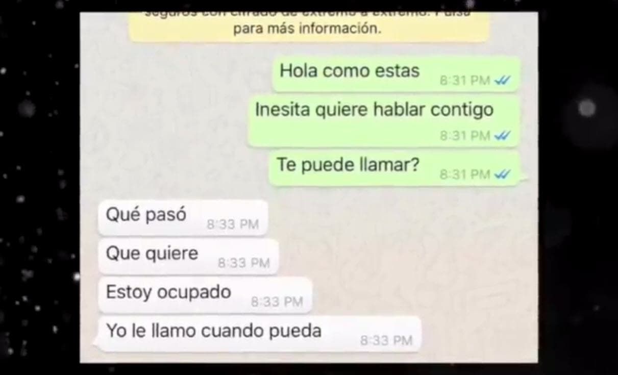 También mostró cómo Díaz no contestaba a las llamadas de sus hijos. Aquí un fragmento de una solicitud que le hizo Inés para que su primogénita hablara con él.