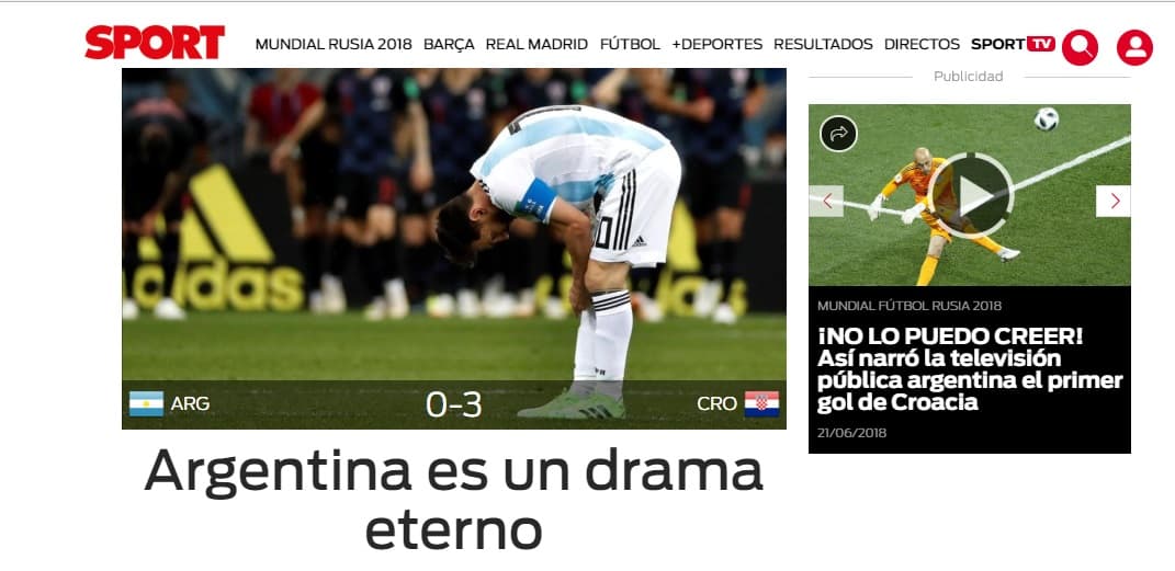 SPORT (España) acentuó el grave problema que vive la selección argentina desde hace unos años.