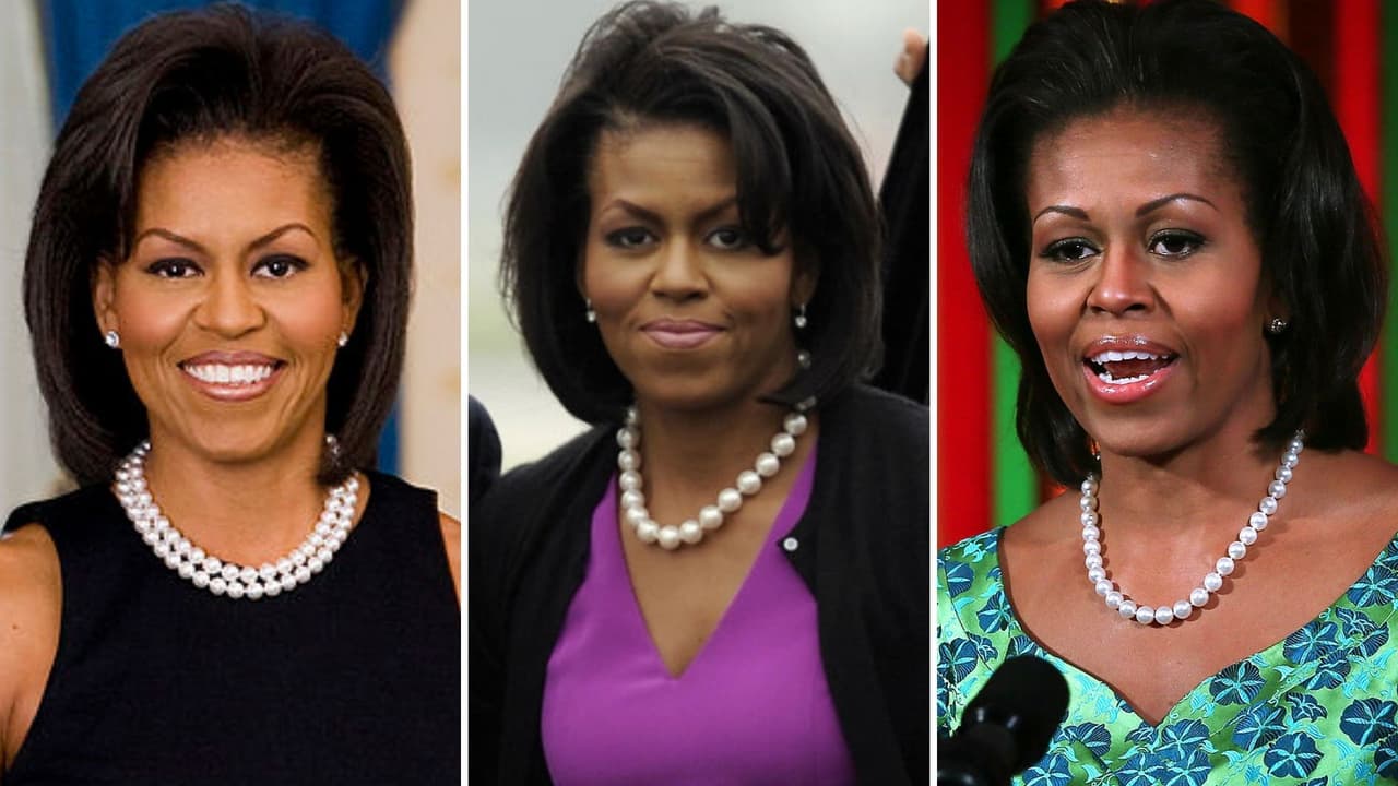 Michelle Obama usando collares de perlas