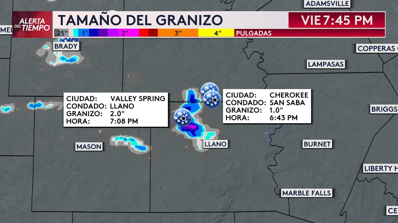 ⚠️ Reportan caídas de granizo en los condados 
<b>San Saba y Llano.</b>