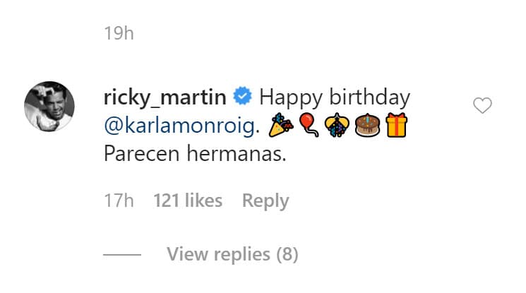 "Feliz cumpleaños Karla Monroig. 
<b>Parecen hermanas</b>", escribió el cantante. Dayana Torres, de 45 años, es solo 4 años mayor que su amiga.
<br>
