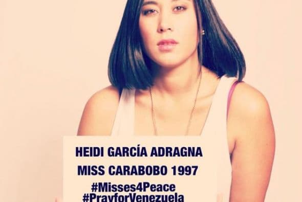 Heidi García Adragna, Miss Carabobo 1997, hizo un llamado a la no violencia en Venezuela. Fotografía tomada de Twitter.