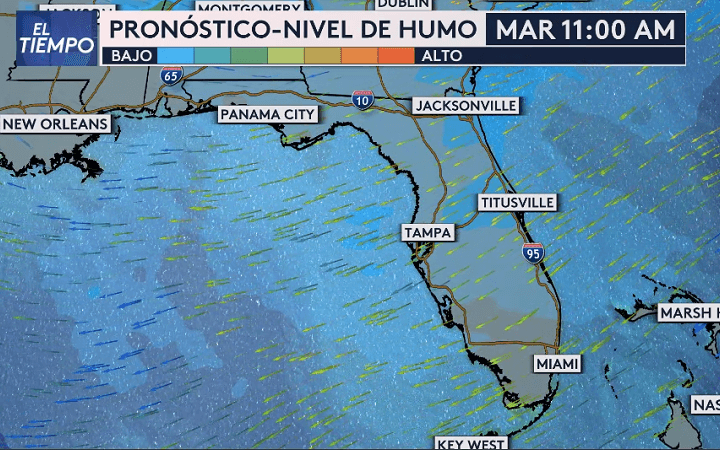 El humo de las conflagraciones que se registran al norte de la Bahía de Hudson, en Canadá, está generando condiciones brumosas y el deterioro de la calidad del aire en la región.