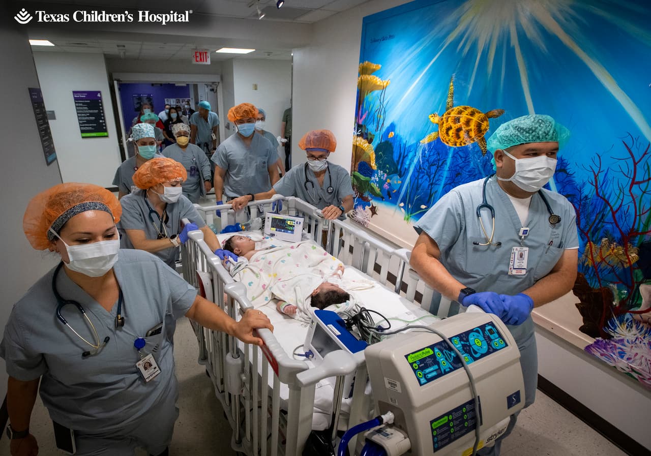 <b>Los bebés nacieron en el Texas Children's Pavilion for Women el 18 de enero de 2022 a las 10:29am y pesaron en conjunto 8 libras y 4 onzas.</b>
<br>
<br>Poco después del nacimiento, los gemelos fueron trasladados a la Unidad de Cuidados Intensivos Neonatales (UCIN) de nivel IV del Texas Children's l, 
<b>donde pasarían los siguientes siete meses creciendo en preparación para su separación.</b>