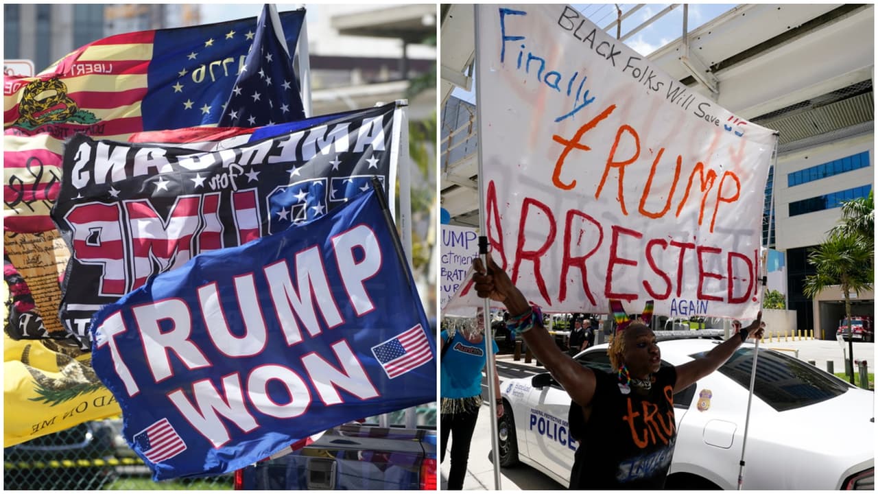 El exterior del juzgado donde el expresidente Donald Trump compareció este martes estuvo abarrotado desde la madrugada. Acudieron representantes de medios de comunicación nacionales e internacionales, pero también personas a manifestarse, 
<b><a href="https://www.univision.com/local/miami-wltv/manifestaciones-detractores-simpatizantes-corte-miami-donald-trump" target="_blank">tanto simpatizantes como detractores</a></b> del exmandatario.