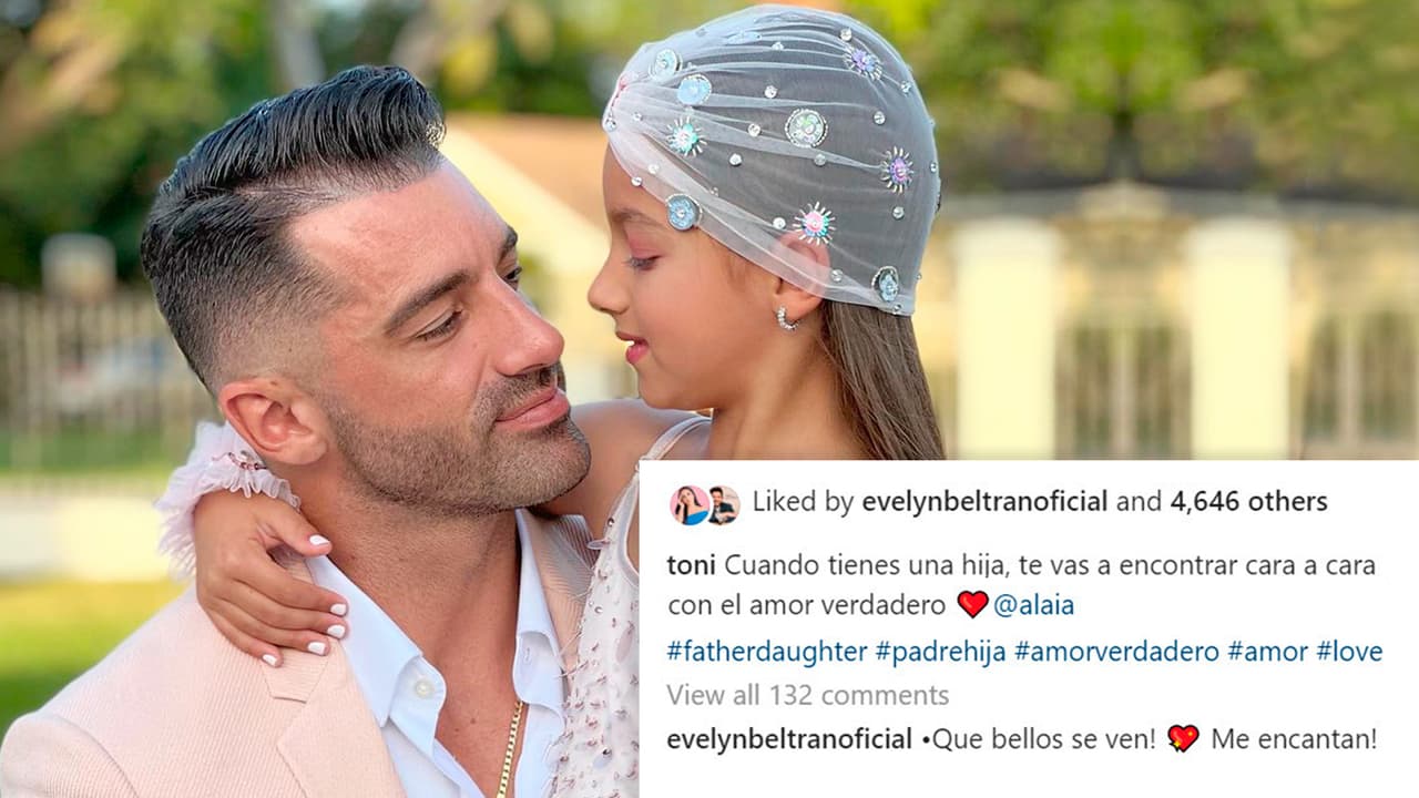 Toni Costa publicó esta foto con Alaïa y su novia Evelyn Beltrán mostró beneplácito por verlos juntos.