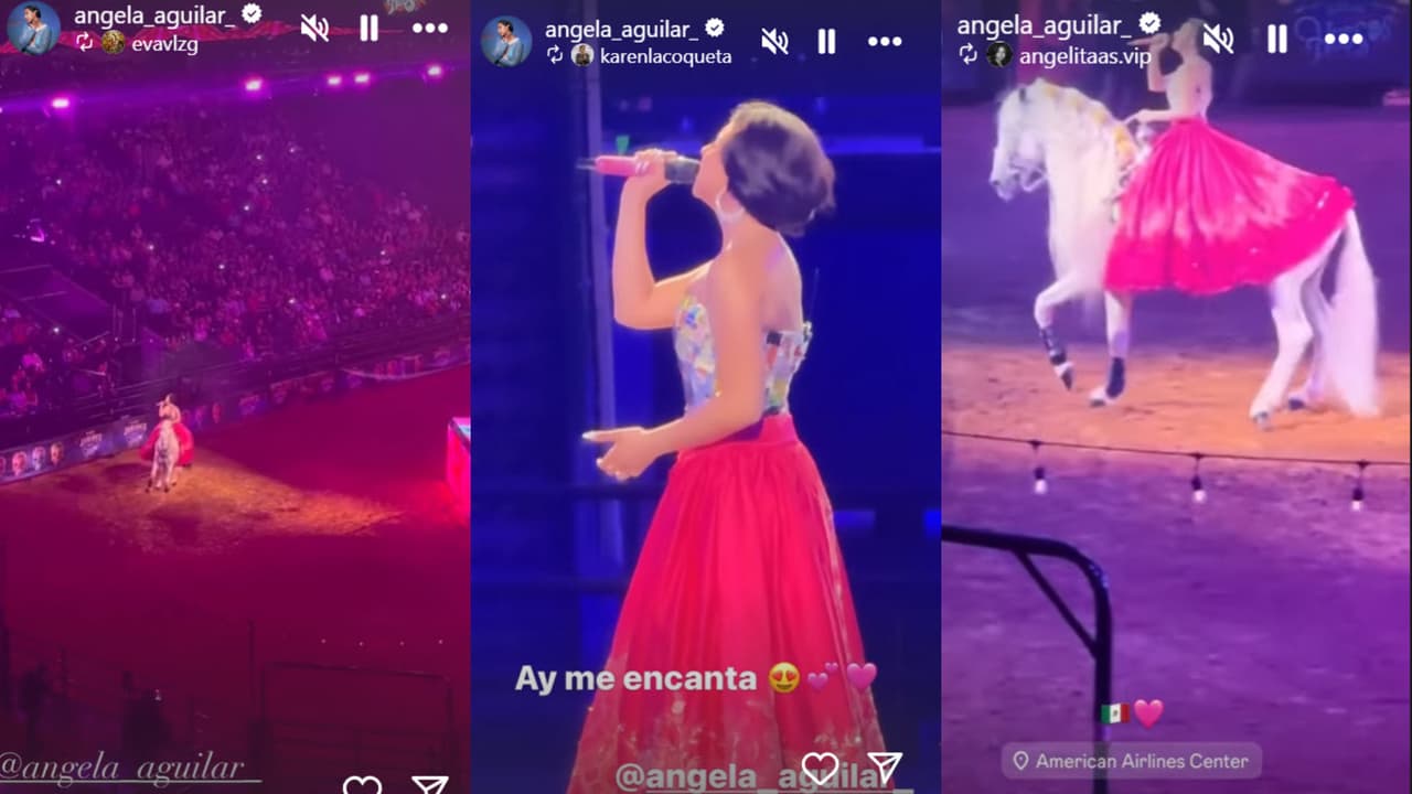 Algunas imágenes de la presentación de Ángela Aguilar en 'Jaripeo sin fronteras: hasta los huesos' la noche de este sábado 29 de junio en Dallas, Texas, junto a su papá Pepe Aguilar.