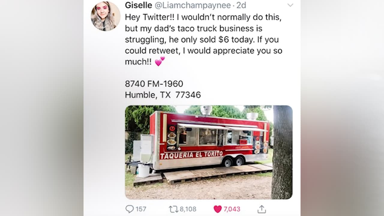 “Hey Twitter, normalmente no haría esto, pero la taquería móvil de mi padre está teniendo problemas, sólo vendió 6 dólares hoy, si lo puedes compartir te lo agradezco mucho”, indicó la chica sin imaginar la respuesta