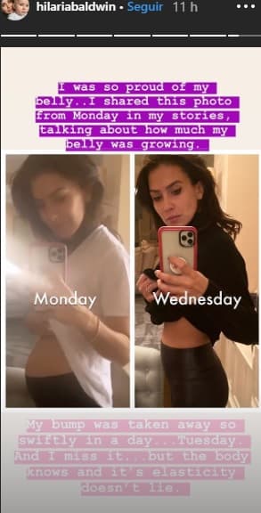 En su publicación, primero muestra una foto tomada el pasado lunes con su vientre de
<b> cuatro meses de embarazo. </b>Del otro lado está una imagen del miércoles en donde su abdomen luce más plano tras la perdida del bebé.