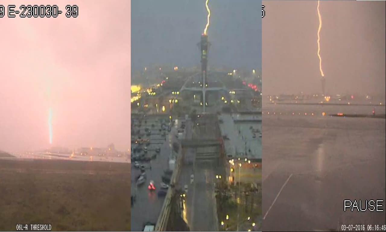 Captan la caída de un rayo en la torre del Aeropuerto Internacional de Los Ángeles