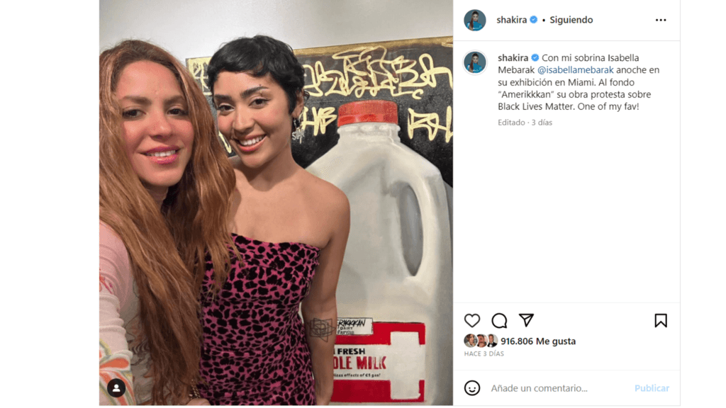 Shakira presentó así en Instagram a su sobrina, Isabella Mebarak. Horas después, la chica habría sufrido un robo en su apartamento.