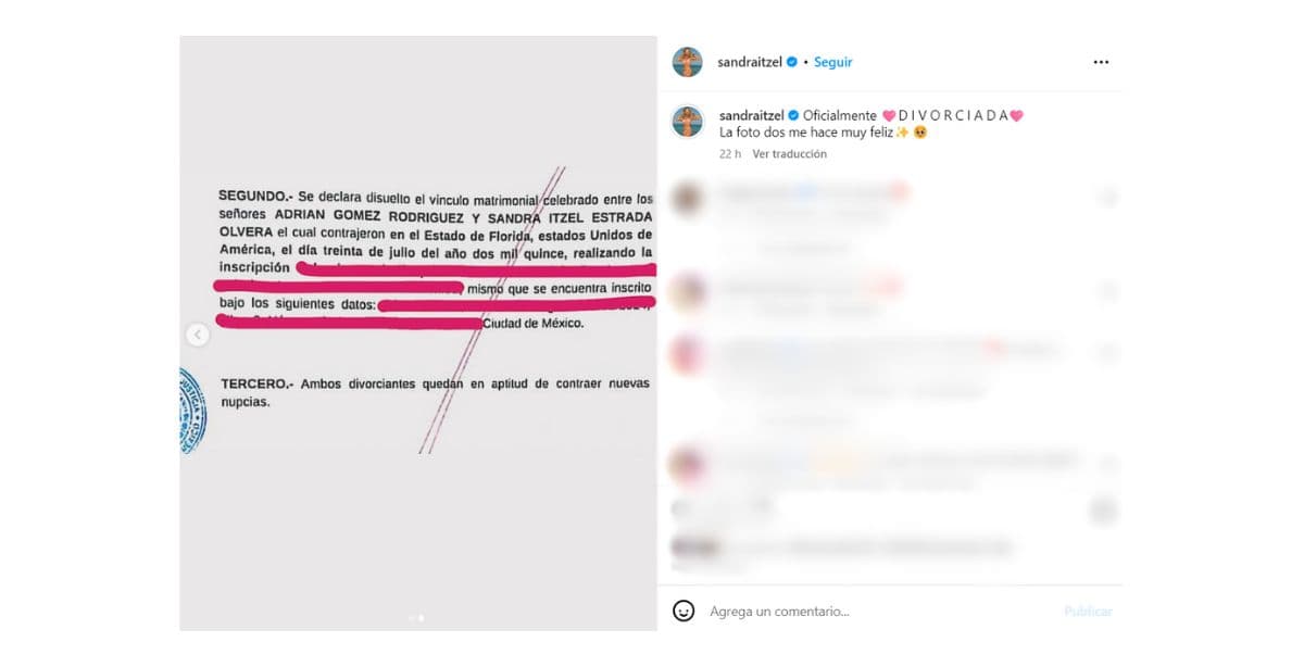 Sandra Itzel mostró un fragmento de su sentencia de divorcio.