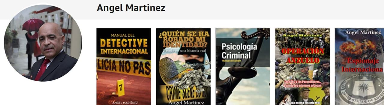 Some of the books published by private detective Ángel Martínez available on Amazon.