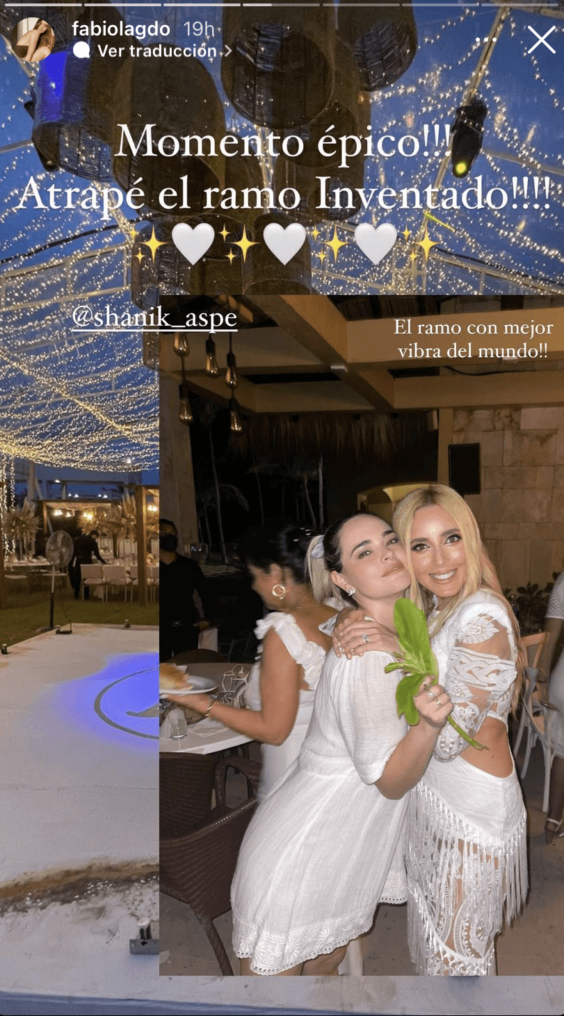 Fabiola también fue la afortunada que se llevó el ramo de novia, aunque parece que sólo un pedazo porque fue improvisado.