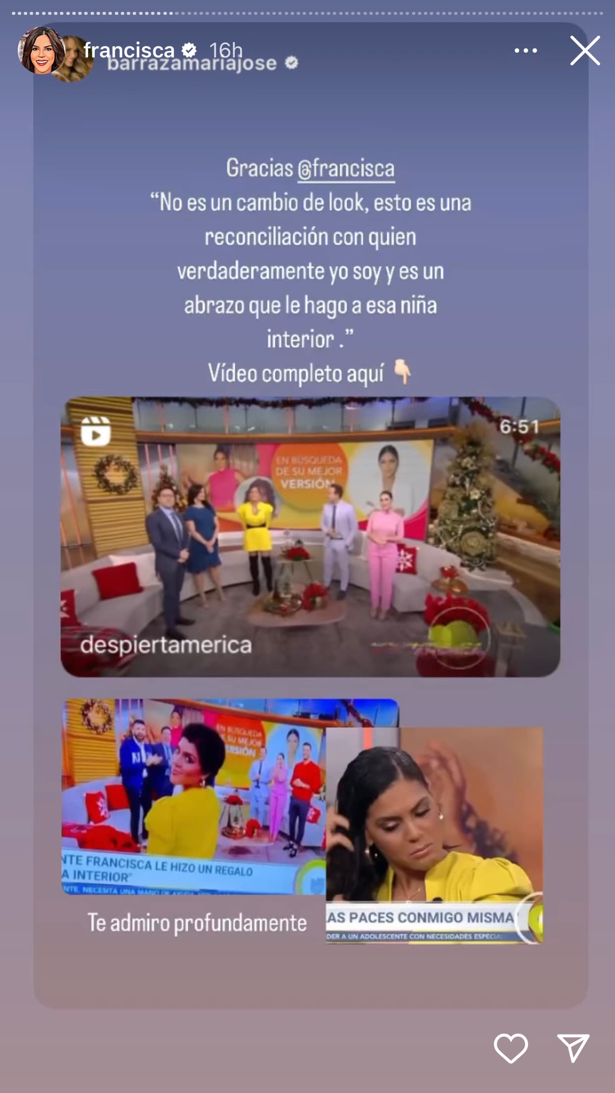 La colombiana María Jose Barraza dejó en claro que el acto de la presentadora de 
<b>Univision</b> no fue solo un cambio de imagen, sino "una reconciliación" consigo misma.