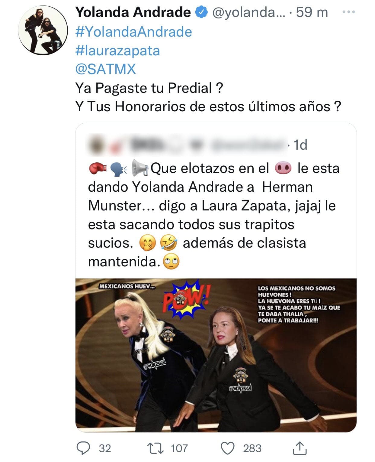 Yolanda Andrade cuestionó públicamente a la villana de 
<b><a href="https://vix.com/es/detail/series-643?utm_medium=internal_referral&utm_source=univision&utm_campaign=breaking_news&utm_content=ed_entertainment&utm_term=slideshow" target="_blank">María Mercedes, que puedes ver gratis aquí en ViX</a></b>, sobre si ya había pagado el impuesto que en México grava la propiedad o posesión de bienes inmuebles y predios:
<b> "¿Y tus honorarios de estos últimos años?"</b>. 
<br>