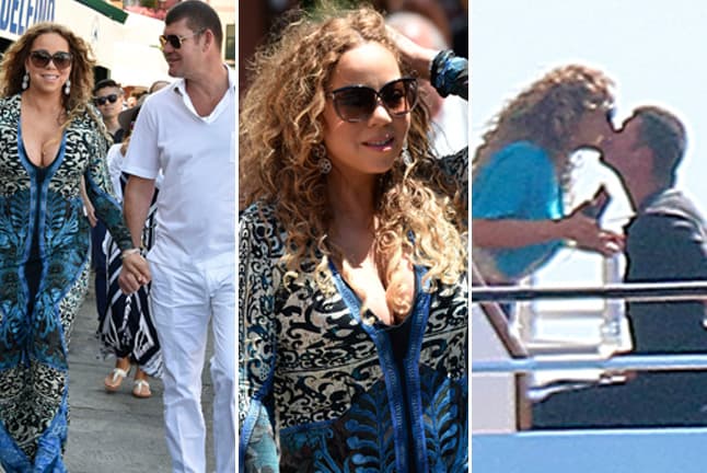 Mariah está súper enamorada, por eso complace a su nuevo galán con muchos besitos y reveladores escotazos.