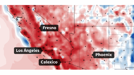 El mapa del calor extremo que sufrirán esta semana California, Nevada y Arizona