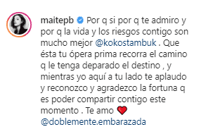 Maite Perroni no solo le expresó su amor, también le deseó mucho éxito como cineasta tras lanzar su ópera prima.