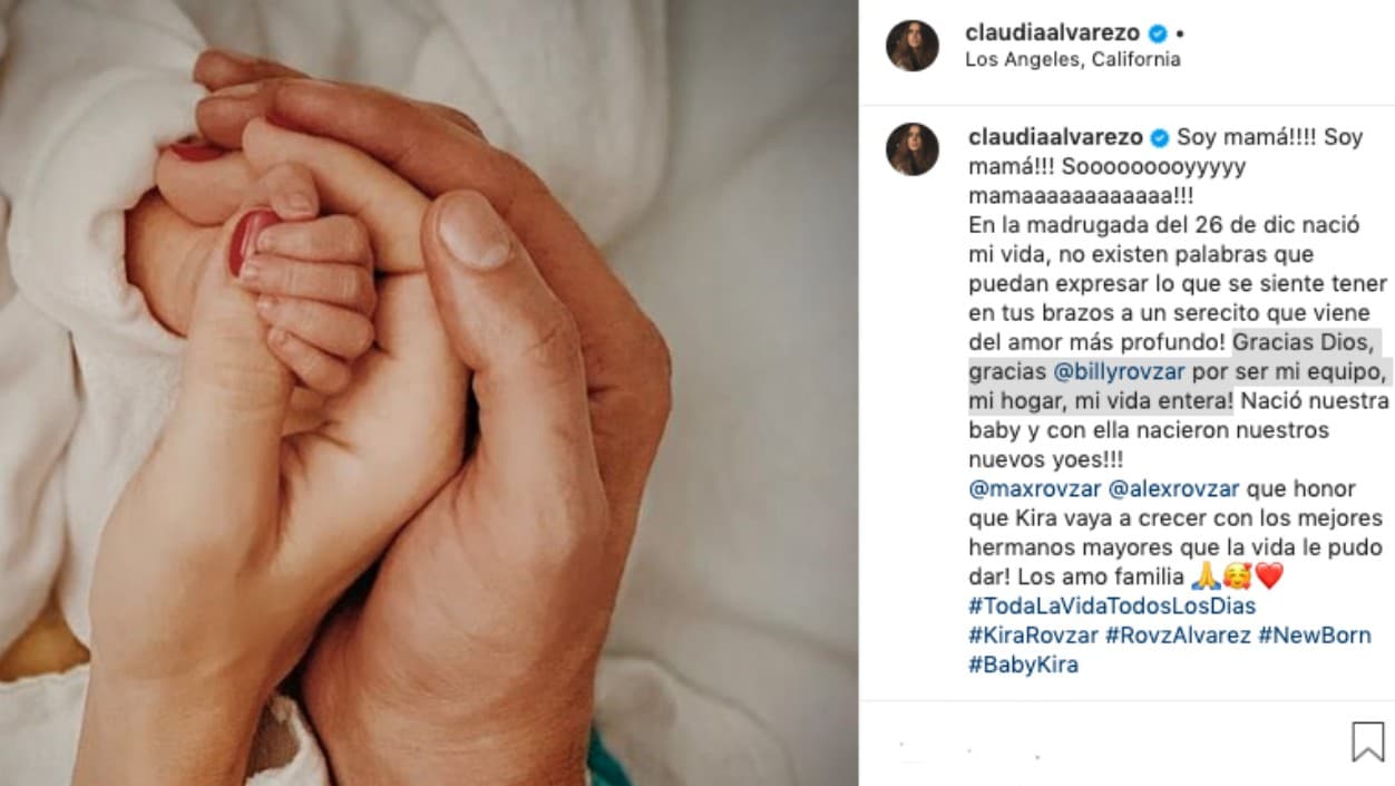 Con esta publicación, la actriz mexicana 
<b>Claudia Álvarez</b> confirmó con emoción que ya nació su primera hija, Kira.