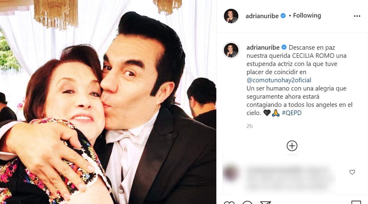 "Descanse en paz nuestra querida Cecilia Romo, una estupenda actriz con la que tuve placer de coincidir.
<b><a href="https://www.instagram.com/p/CEjnjvCAuLX/?igshid=99c84m14401k" target="_blank"> Un ser humano con una alegría</a></b> que seguramente ahora estará contagiando a todos los ángeles en el cielo".
