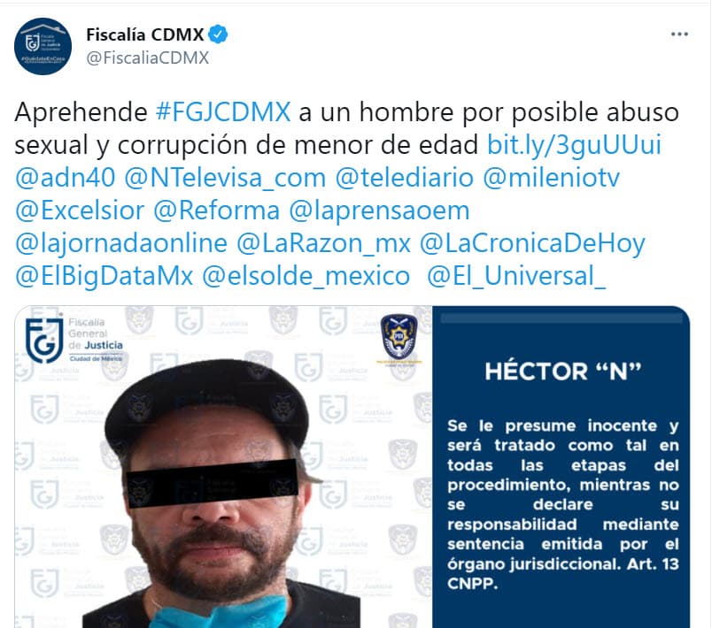 Un comunicado de la Fiscalía General de Justicia de la Ciudad de México informó que la Policía de Investigación (PDI) de esa dependencia 
<b><a href="https://twitter.com/FiscaliaCDMX/status/1404941423829348352" target="_blank">"cumplimentaron una orden de aprehensión"</a></b> en contra del actor, de quien por ahora existe la presunción de inocencia mientras se lleva a cabo la investigación.