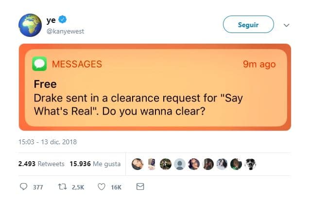 “Drake envió una solicitud de autorización para ‘Say What’s Real’. ¿Quieres autorizar?”, se lee en la captura de pantalla del celular que publicó el esposo de Kim Kardashian.
<br>