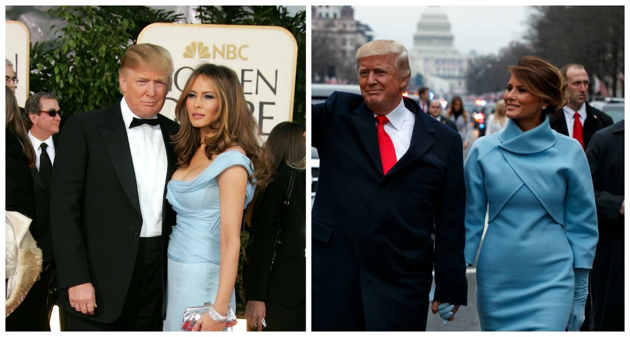 Antes de caminar por el National Mall de Washington la experiencia más parecida a la que habían asistido la pareja Trump había sido las galas de Holywood. A diferencia de lo que sucedía en aquella épocas en las que el pronunciado escote era la regla, Melania Trump eligió para el pasado 20 de enero un traje de 
<b>Ralph Lauren</b> de cuello alto inspirado en las formas conservadoras de los años 60, al estilo Jackie Kennedy