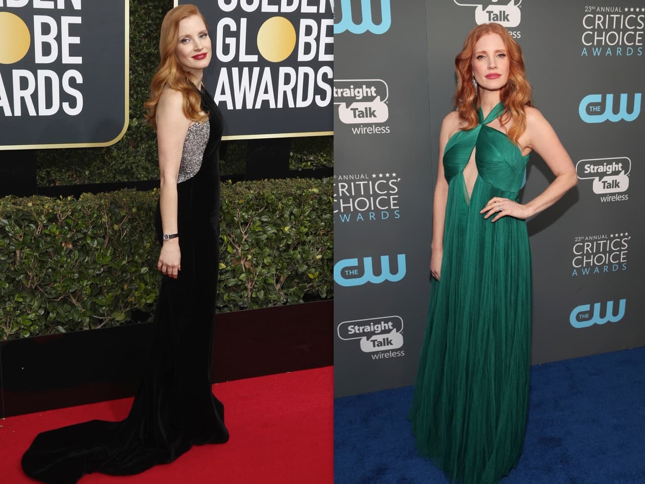 Jessica Chastain, quien ha sido nominada a dos premios Oscar, seleccionó para esta ocasión un vestido de alta costura verde de la línea francesa Vionett.