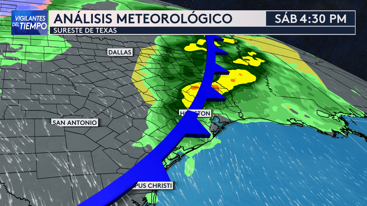 El frente frío estará avanzando por toda la región del este de Texas y permanecerá sobre la ciudad para la tarde del sábado.