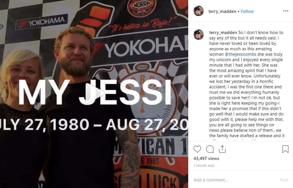 Terry Madden, quien es miembro del equipo de Jessi, confirmó la muerte de la corredora en Instagram este 28 de agosto a través de un mensaje de despedida.