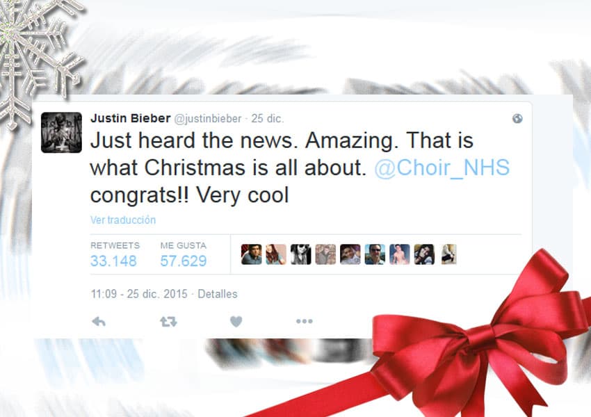 "Acabo de escuchar las buenas noticias. Asombroso. De eso es de lo que se trata la Navidad. Felicidades @Choir_NHS. Está súper", dijo el músico en su cuenta de Twitter.