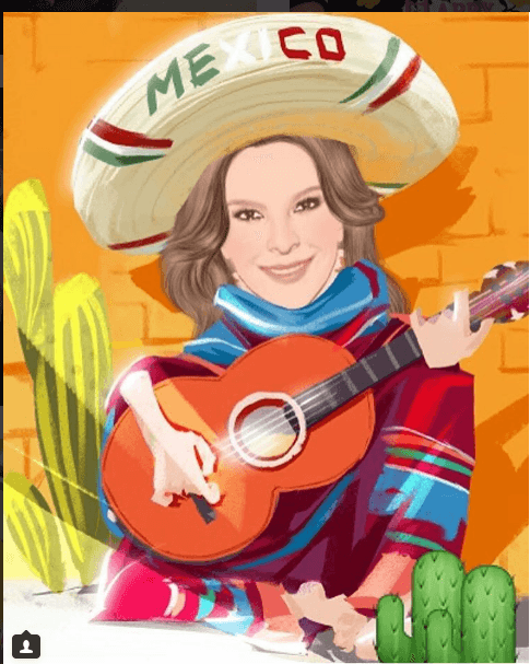 Se trata de una app en la que puedes elegir un estilo y ella decidió vestirse muy adecuada para la celebración del 5 de Mayo.