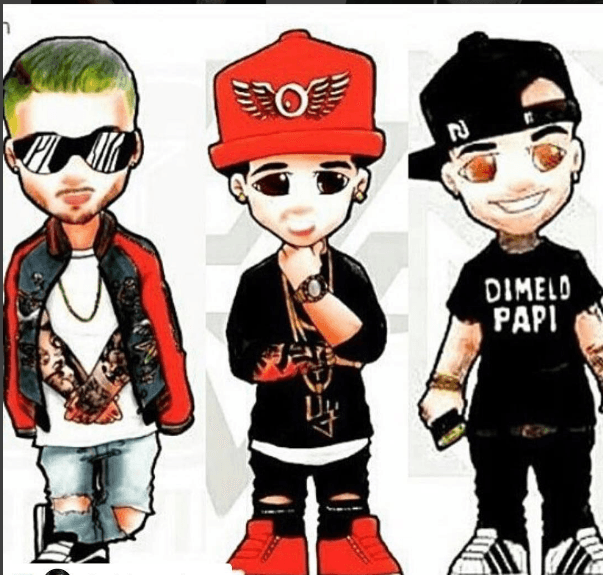 Estso tres alegres compadres así lucen con un poco de creatividad y colores, se trata (izq. a der.) de J Balvin, Daddy Yankee y Nicky Jam.