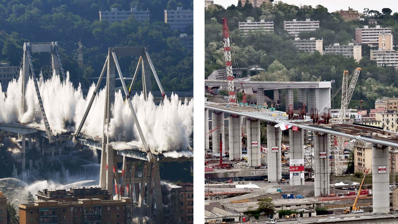 Fotografías interactivas: así es el nuevo puente de Génova, una estructura que colapsó hace dos años dejando decenas de fallecidos