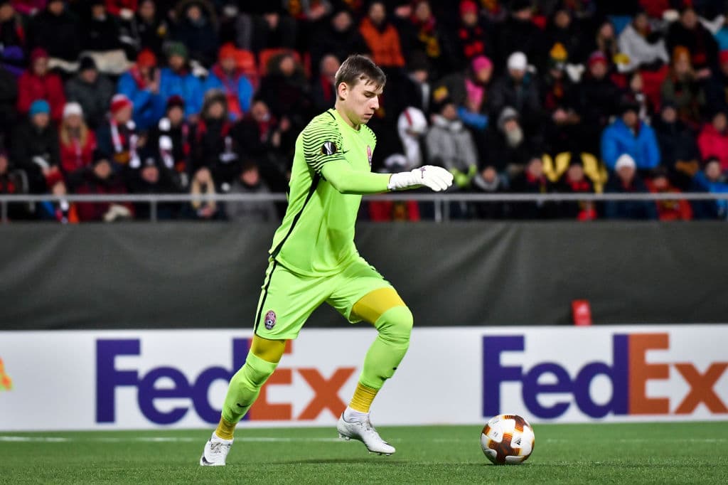 Luhansk's goalkeeper Andriy Lunin controls the ball during the UEFA Europa League football match Ostersund FK v Zorya Lugansk on November 23, 2017 in Ostersund, Sweden. / AFP PHOTO / TT News Agency / Robert HENRIKSSON / Sweden OUT (Photo credit should read ROBERT HENRIKSSON/AFP/Getty Images)