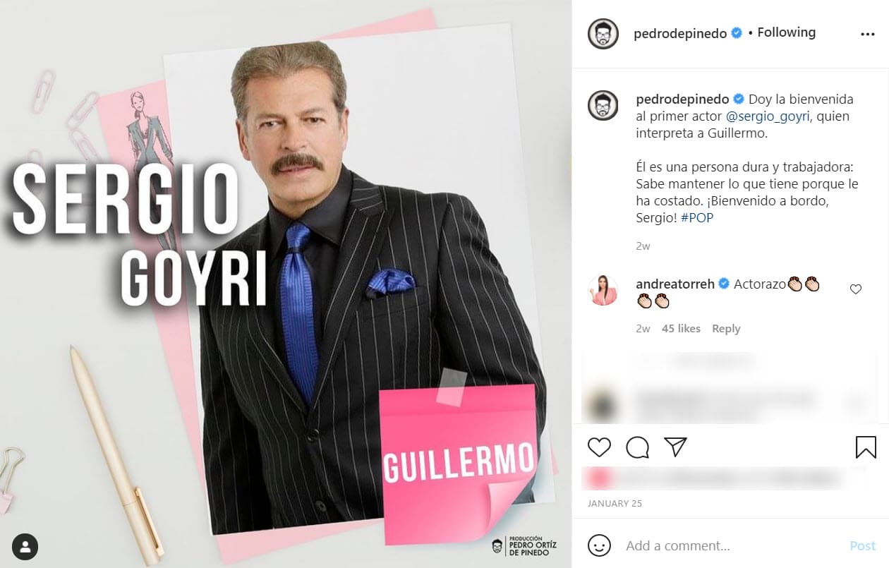 En esta historia interpreta a Guillermo un hombre "duro y trabajador que sabe mantener lo que tiene porque le ha costado", se detalla en la cuenta oficial de Instagram del melodrama.
<br>