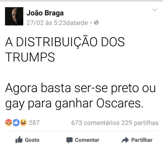 Copia de la publicación que hasta el miércoles protagonizaba el perfil de Facebook de Joao Braga.
