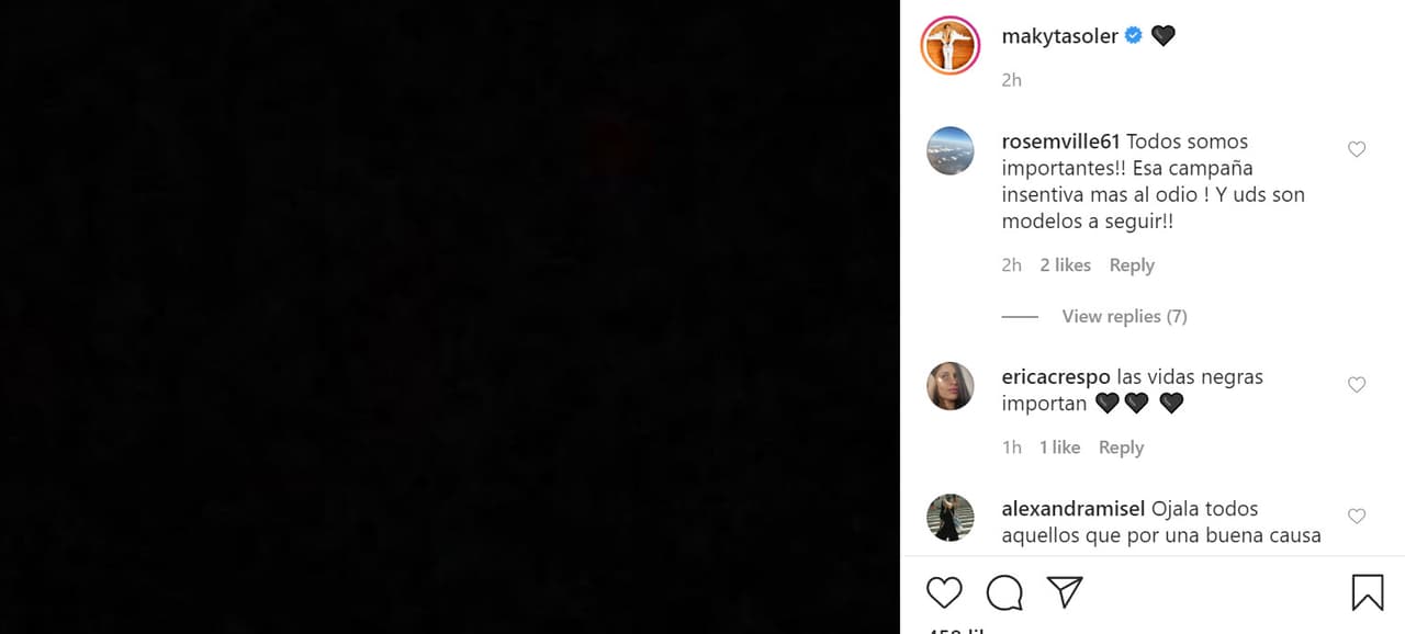 <b><a href="https://www.instagram.com/p/CA7nefDJneI/" target="_blank">Maky Soler</a></b> también expresó su apoyo a la comunidad.