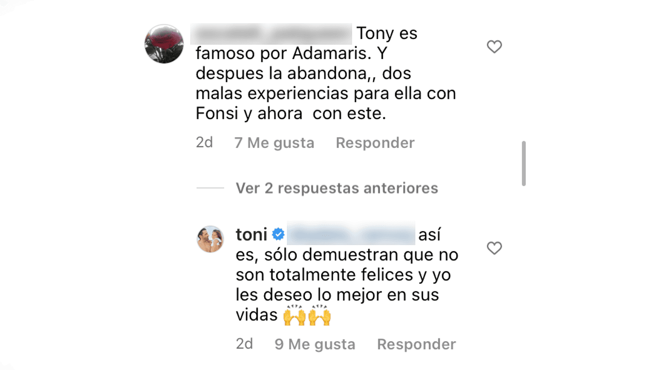 Respuesta de Toni Costa a seguidora de Instagram
